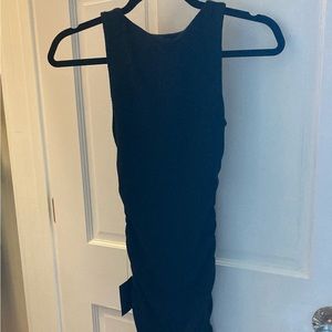Over and Over Black Ribbed Drawstring Ruched Bodycon Dress